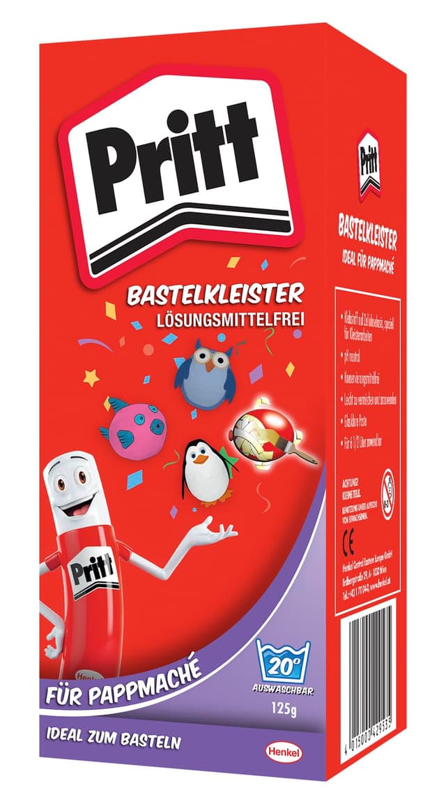 Pritt Bastelkleister Pappmaché, 125 g Pulver, sicher für Kinder, mit warmen Wasser auswaschbar, frei von Konservierungs- und Lösungsmitteln, 9H 1888145