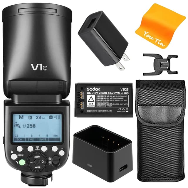 Godox V1-C V1C Blitzkamera Blitzgerät Rund Aufsteckblitz, 2,4 G HSS 1/8000S TTL Kamera-Rundkopfblitz, 1,5 Sek. Ladezeit, 2600 mAh Lithium-Batterie, LED-Einstelllampe, Godox V1-C Blitz für Canon Kamera