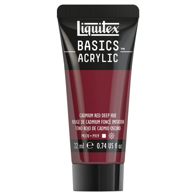 Liquitex 8870449​ Basics Acrylfarbe - Kadmiumrot Dunkel Farbton​, 22ml Tube, lichtecht, wasserfest, zum Malen und Dekorieren von Holz, Metall, Keramik, Kunststoff, Leinwand Acrylfarben - 22 ml Kadmiumrot Dunkel Farbton
