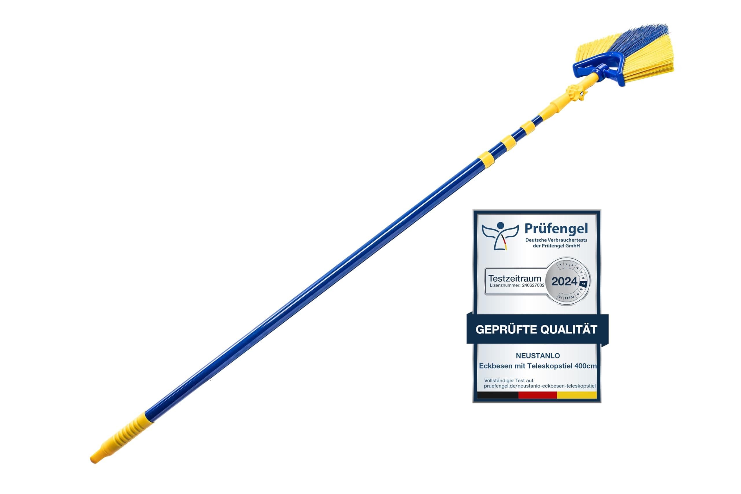 Neustanlo | Eckbesen Set 4 m | Spinnenfeger Dreiecksbesen mit Teleskopstiel | farblich Sortiert | ideal zur Reinigung von hohen Decken und Ecken 4 Meter Eckbesen Set