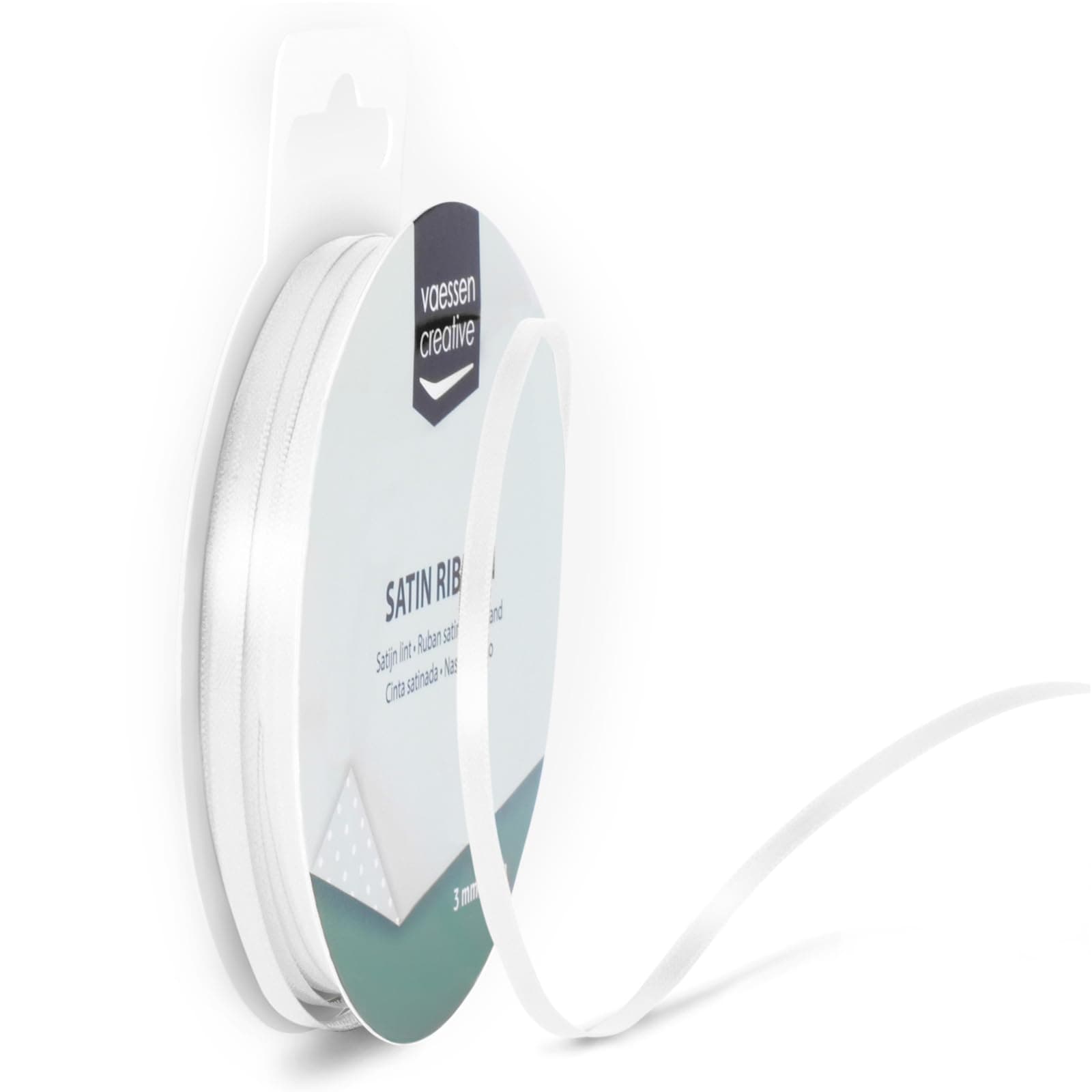 Vaessen Creative Satinband 3mmx10m Weiß, Schleifenband, Dekoband, Bänder zum Basteln, Stoffbänder für Hochzeit, Taufe Und Geburtstagsgeschenke 10M 3MM Weiß