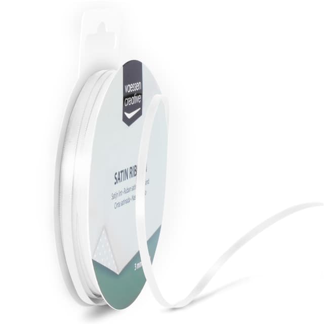 Vaessen Creative Satinband 3mmx10m Weiß, Schleifenband, Dekoband, Bänder zum Basteln, Stoffbänder für Hochzeit, Taufe Und Geburtstagsgeschenke 10M 3MM Weiß