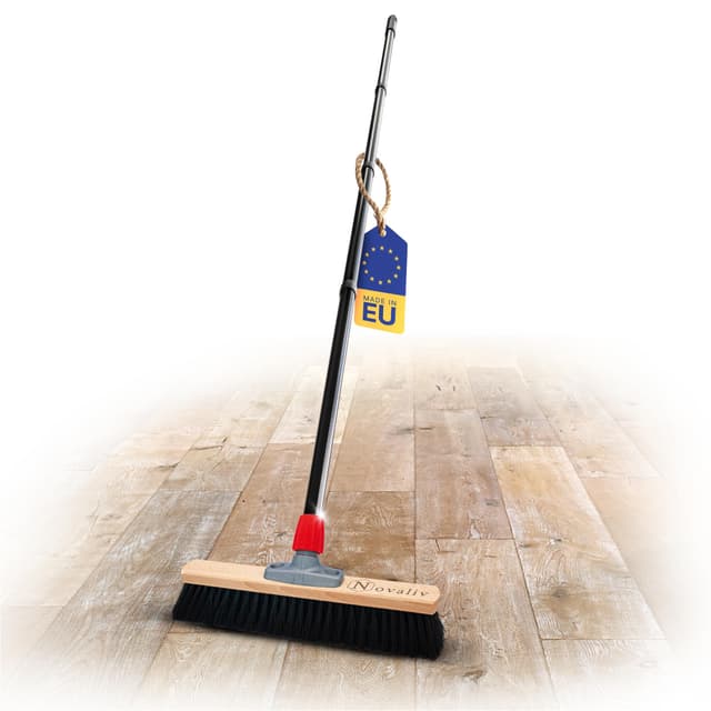 Novaliv Saalbesen 40 cm mit Stiel Borsten Kunstborsten Besen fein mit stiel Ideal als Werkstattbesen Hallenbesen Industriebesen Hausbesen Kehrbesen Zimmerbesen Haarbesen Terassenbesen Besen weich 1x Besen mit Stiel Schwarz Kunstborstenbesen mit Stiel