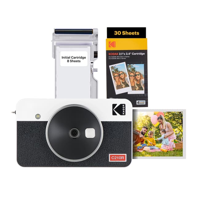 Kodak Mini Shot 2 Retro 4PASS Sofortbildkamera und Tragbarer Fotodrucker 2-in-1, 5,3×8,6 Centimeter Sofortdrucke, 38-Blatt-Bundle, Weiß Camara + Pack con 68 Hojas weiß
