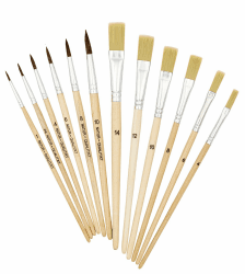 K3T Pinsel-Set 12tlg (Haarpinsel Größe 1, 2, 4, 6, 8, 10 + Borstenpinsel Größe 4, 6, 8, 10, 12, 14), Schaft naturbelassen, Art.Nr. 49411 Angebot bei HelloDeals