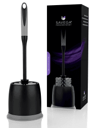 SAVEGA - Das Original - WC Bürste mit innovativer Borstenstruktur - Klobürste mit Halter - Hochwertiges Toilettenbürsten Set - Hygienischer Klobürstenhalter in matt schwarz - grau - rund Angebot bei HelloDeals