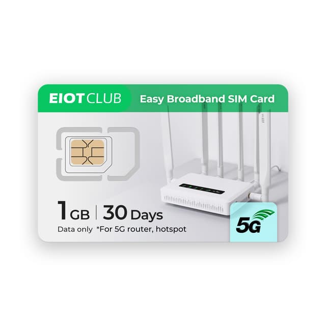EIOTCLUB Daten-SIM-Karte – Ideal für Mobile WLAN-Hotspots, Router, USB-Sticks, Laptops, Tablets – Kein Vertrag | 5G/4G LTE-Netzwerk | Abdeckung in 33 europäischen Ländern 1GB 30day