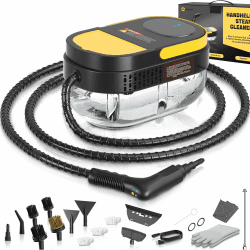 Gautye Dampfreiniger 3 stufig verstellbarer Griff, 15 Sekunden Aufheizzeit, 1,6L Wassertank, Dampfreiniger handgerät mit 11 Zubehörteilen, Steam Cleaner für Boden, Küche, Fenstern,Badezimmern, Autos Schwarzgelb