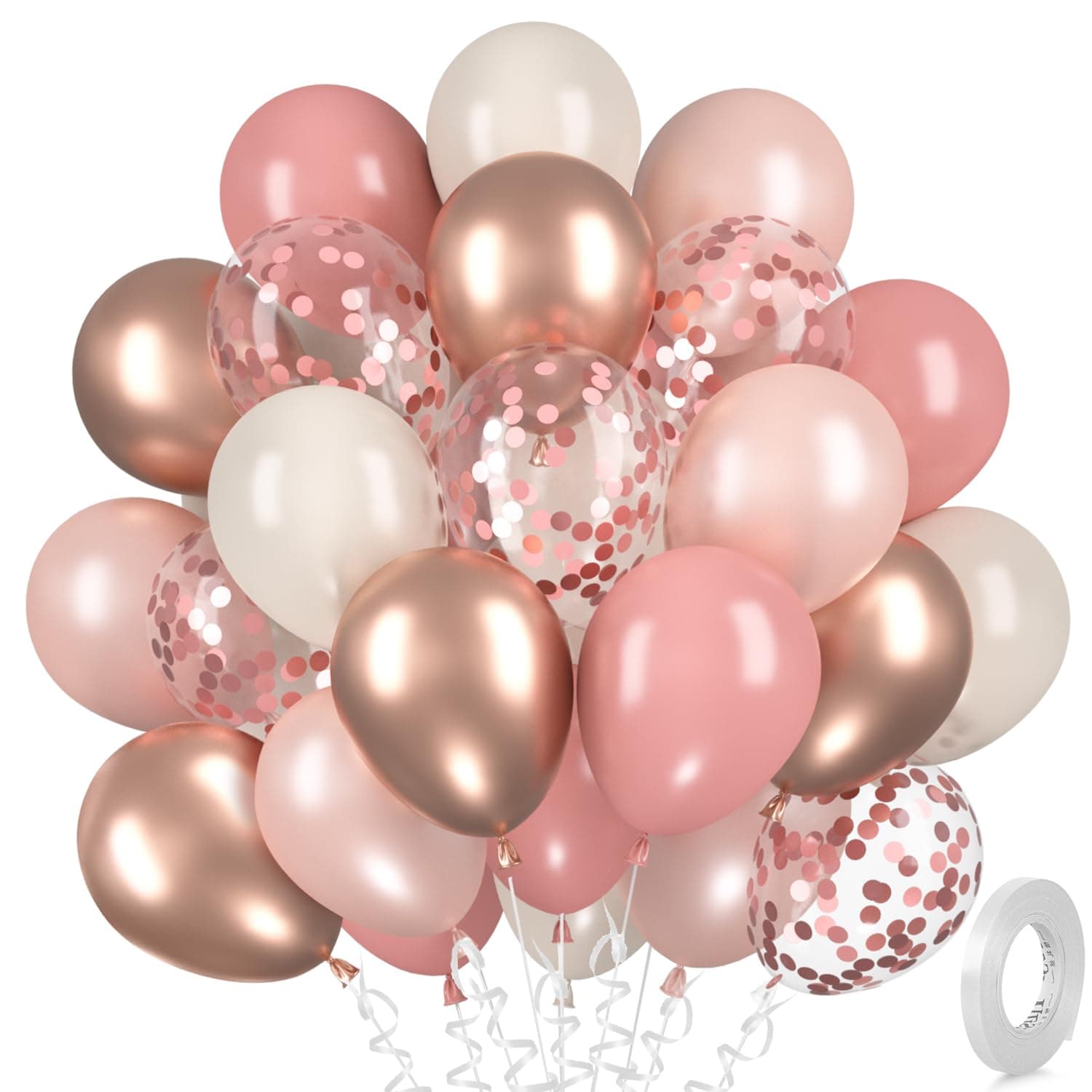 Luftballons Rosegold Retro Rosa, 30 Stück Altrosa Weiss Luftballon Set, Metallic Rosegold Konfetti Vintage Rosa Helium Ballon für Mädchen Frau Geburtstag Boho Hochzeit Jugendweihe Verlobung Babyparty