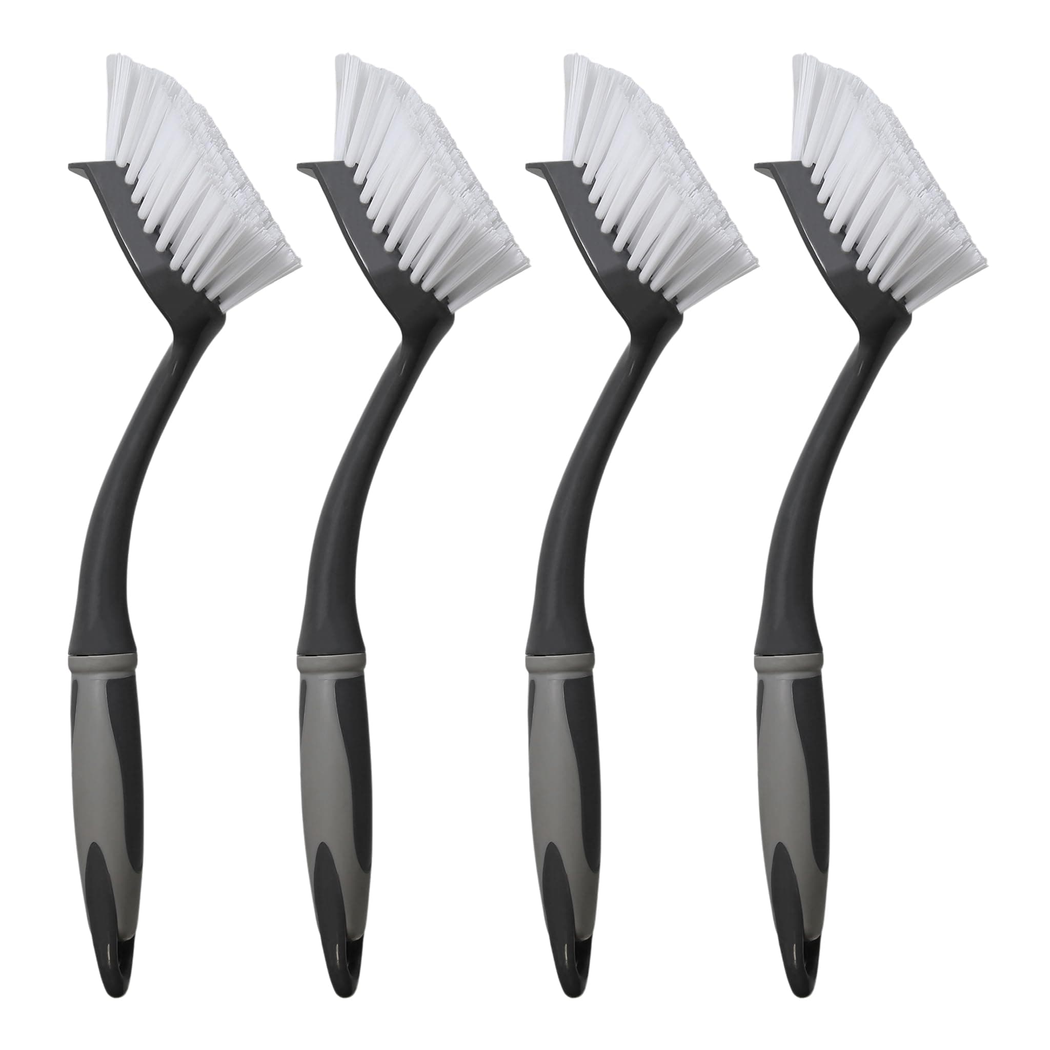 4 x Spülbürste grau/schwarz VonBueren | Geschirrbürste/Küchenbürste/Bürsten für die Küche und zur Reinigung | Spülbürsten | Bürste mit ergonomischem Griff Länge ca. 29 cm| Reinigungsbürste 4 Grau