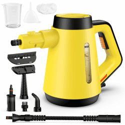 Fippesax Handdampfreiniger, 400 ml Druck-Mehrzweckdampfreiniger mit 9-teiligem Zubehör, chemikalienfreier Dampfreiniger für den Heimgebrauch, Reinigung von Böden, Fliesen, Fenstern, Sofas (Gelb)