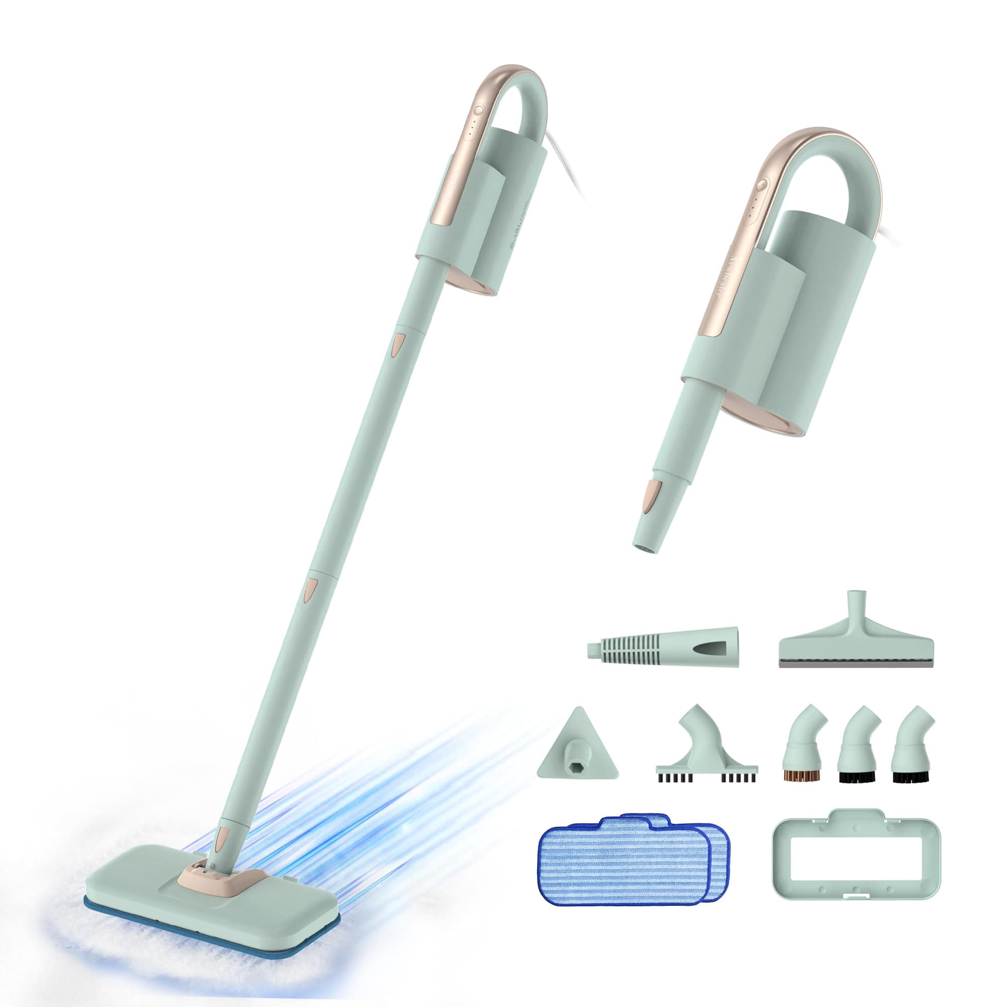 Newbealer 2-in-1 Dampfreiniger, 1200W Handgerät mit abnehmbarem Reiniger, 3 Dampfstufen, 7 Zubehörteile und 2 Mikrofaserpads, Ideal für Alle Böden, Teppiche Angebot bei HelloDeals