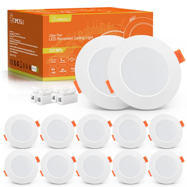 Tomosu LED Einbaustrahler 230V Flach, LED Spot 5W 450LM, IP44 Einbauleuchten für das Bad, Neutralweiß 4000K, Ø75-90mm Lochdurchmesser, Deckenspots für Wohnzimmer Küche Schlafzimmer, 10er Set