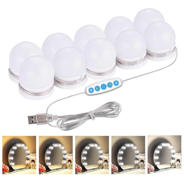 JHS-TECH Led Spiegelleuchte,10 Dimmbar Schminklicht,Make Up Licht,Spiegellampe,USB-Kabel Schminklampe für Schminktisch Beleuchtung