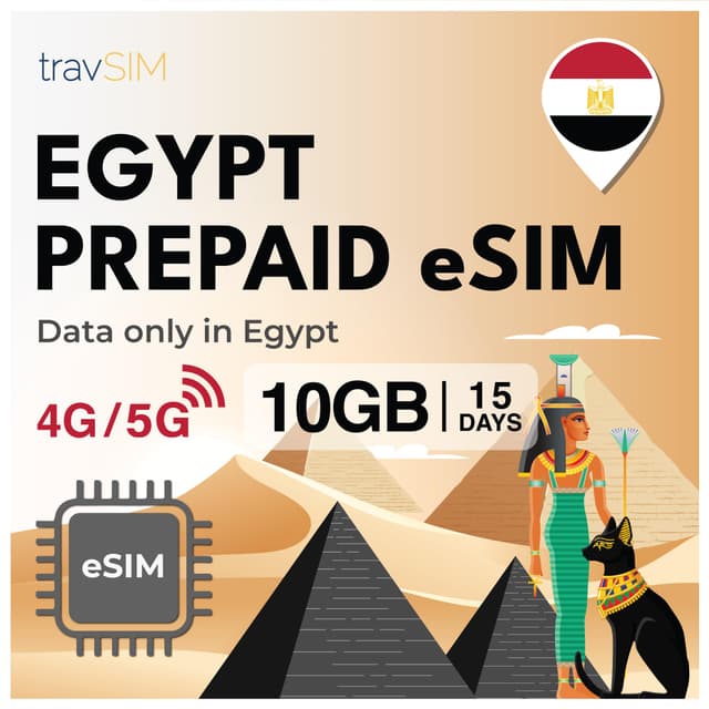 travSIM Ägypten eSIM | 10GB Mobile Daten | Hotspot verfügbar | Plan auf eSIM für Ägypten ist 15 Tage lang gültig eSIM 15 Days - 10GB