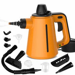 Dampfreiniger Handgerät, 1050 W Tragbarer Handdampfreiniger mit 10 Aufsätzen 3,5 Bar Hochdruck Chemikalienfrei Steam Cleaner Handheld, Dampfreiniger für alles Polstermöbel Auto Fenster Fliesen Teppich Orangen