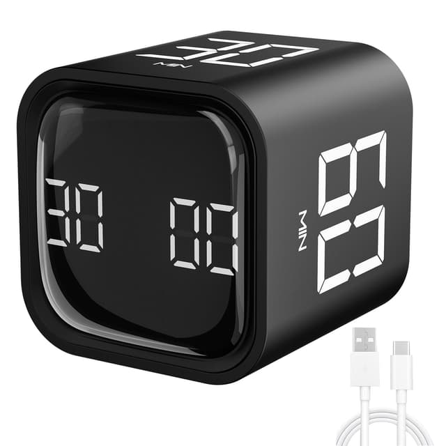Milgeo Schwerkraft-Sensor-Timer, Timer mit Pomodoro-Technologie, Zeitmanagement-Tool, Würfel für ADHS, Arbeit, Büro, Studium, Aufgaben, Kinder, Kochen, Sport (schwarz) Schwarz F4 timer