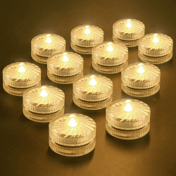 HL Flammenlose LED Kerzen Teelichter, Mini Unterwasser Licht, 100 Stunden LED Teichbeleuchtung Dekolichter für Teich, Pool, Aquarium, Vase, Badewanne, Spa, Party, Festival（12 Stück, Warmes Weiß） Warmweiß
