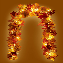 KASZOO 2 Stück Ahornblätter Herbstgirlande Mit 40 LEDs - 176cm/Stück Herbstblätter Girlande,Girlande Herbst Für Zuhause, Garten, Hochzeit, Kamin, Party Weihnachtsdekoration