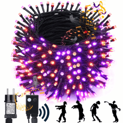 NEXVIN Halloween Deko Outdoor mit Lichterkette und Horror Sound, 25M 200LED Halloween Lichterkette Lila Orange, Memory Funktion & 6 Modi, Wasserdichte Lichterkette für Innen Garten Party