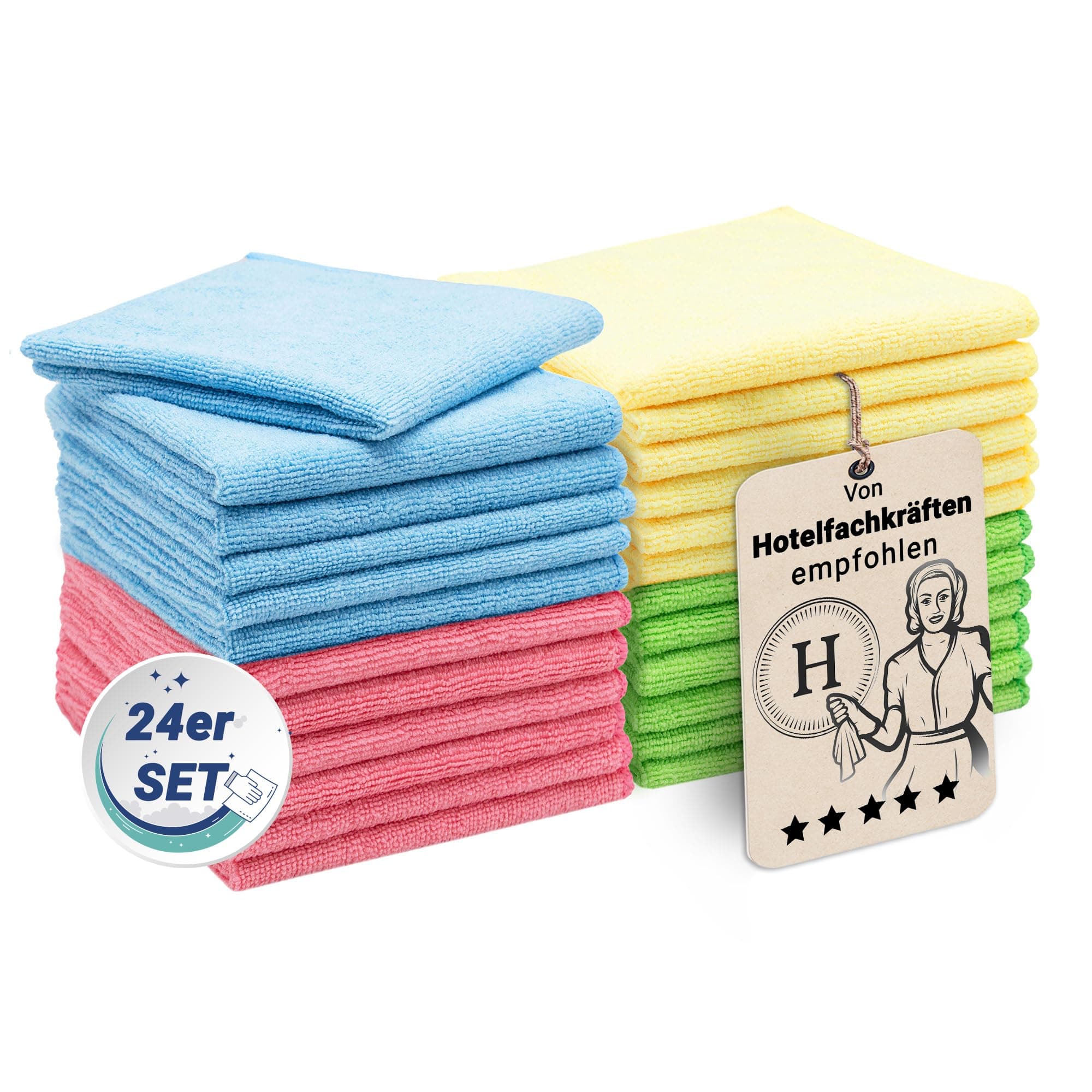 ZOLLNER 24er Set Mikrofasertücher für streifenfreien Glanz - flusenfreie und saugstarke Reinigungstücher - waschbar bis 60°C - Mehrfarbig in 32x32cm - Hotelqualität 24er Set Mehrfarbig