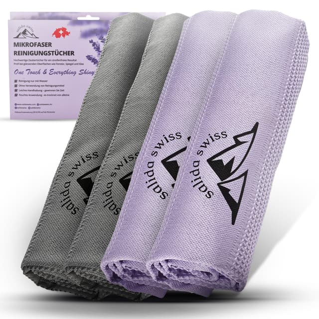 Salida Swiss Mikrofasertücher [4er-Set] – Microfasertücher für streifenfreie Fenster & Spiegel | Saugfähige, fusselfreie Mikrofaser-Tücher für Küche & Auto | Salida Swiss das Original aus der Schweiz