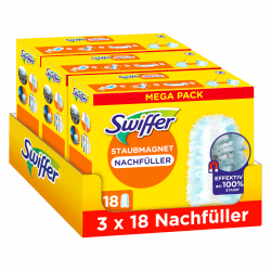 Swiffer Staubmagnet Nachfüllpackung, 54 Tücher (3×18), Fängt Und Schließt 3-mal Mehr Staub Und Haare Ein Als Herkömmliche Staubwedel 54 Tücher (3x18)