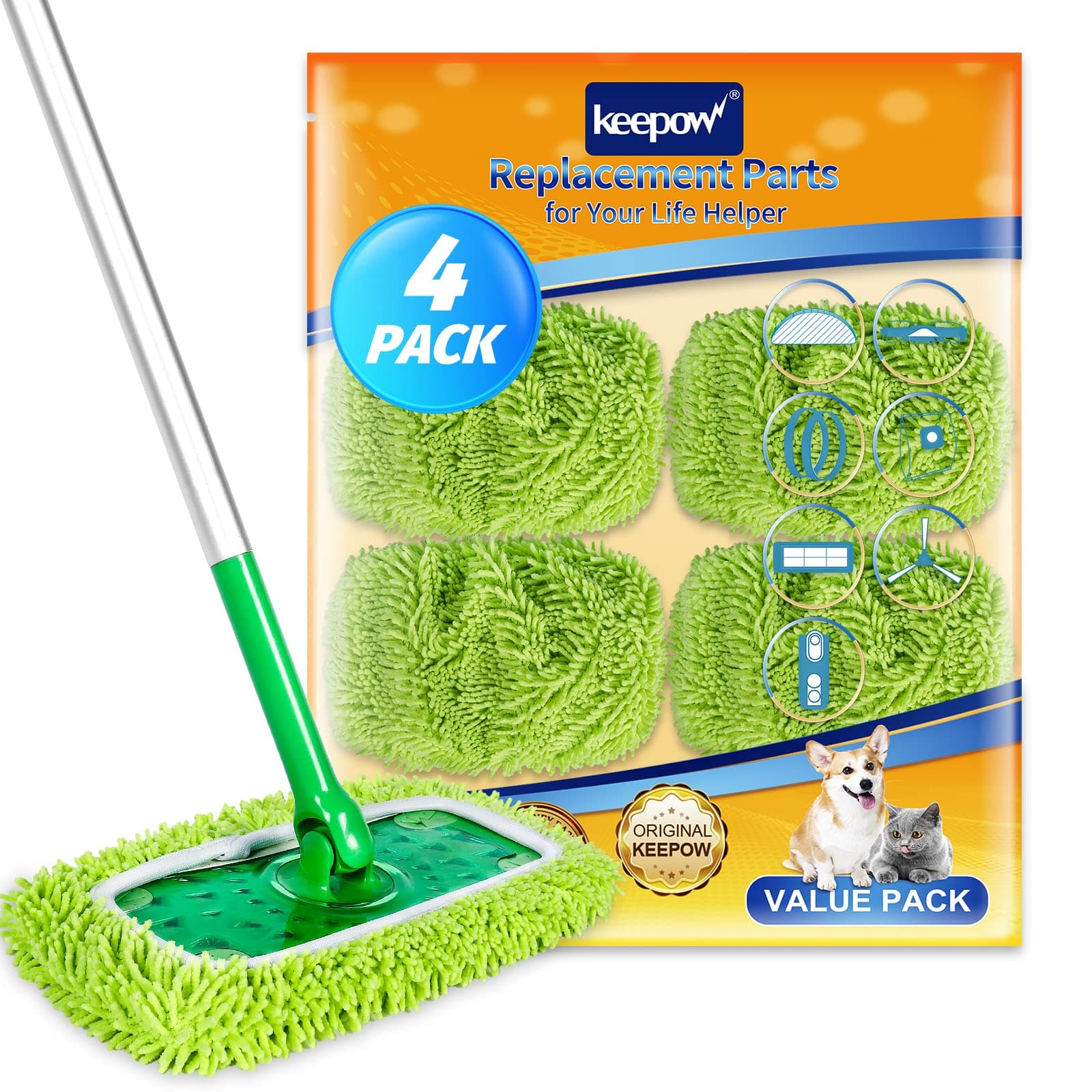 KEEPOW 4 Stück für Swiffer Feuchte Bodentücher, Wiederverwendbare Mikrofaser-Bodentücher für Swiffer Bodenwischer Nass/Wet, Waschbar & Langlebig – Verbessertes Material 4 Grün