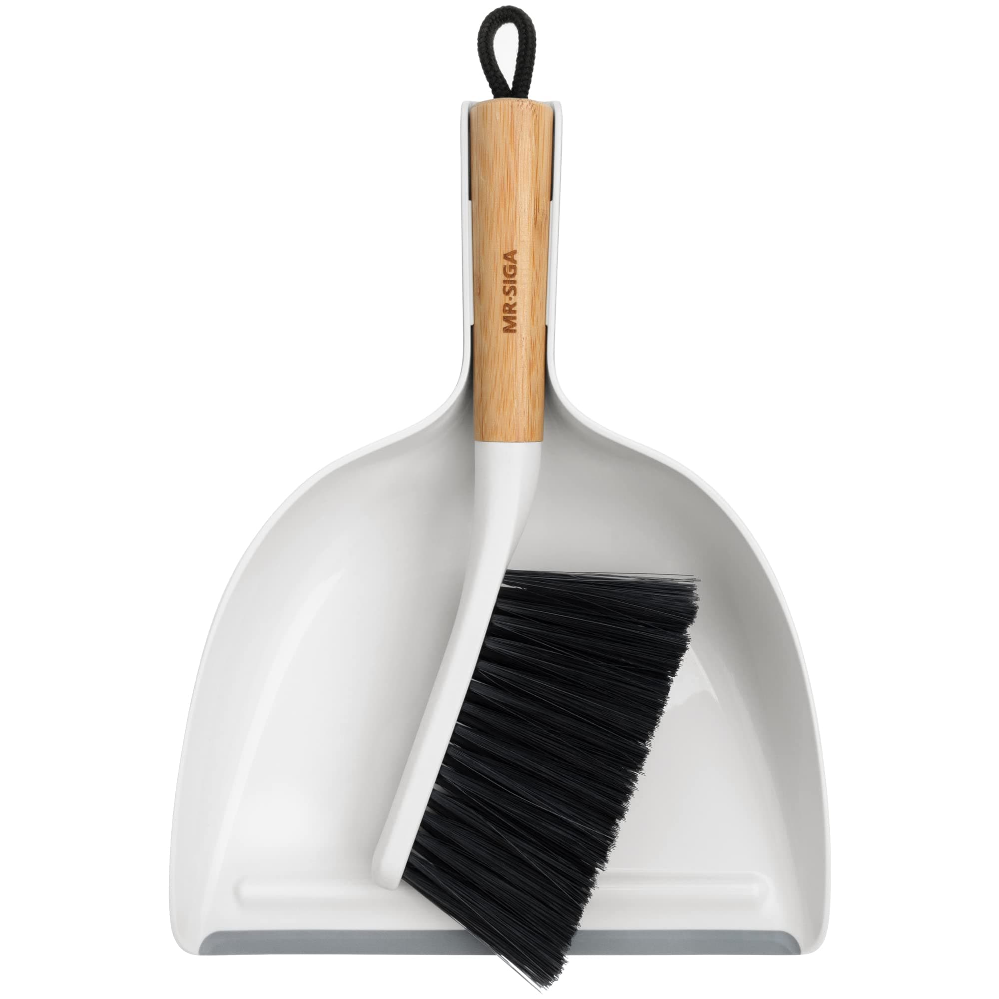 MR.SIGA Schaufel und Besen Set, Kehrblech und Handfeger Besen mit Kehrschaufel mit Bambusgriff, Kehrgarnitur für Haushalt Weiß Angebot bei HelloDeals