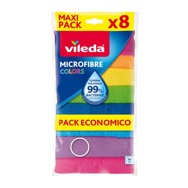 Vileda Mikrofasertücher Colors, Allzwecktücher Multipack aus Mikrofasern, 30 x 30 cm, Mehrfarbig zur Unterscheidung der Anwendungsbereiche, 8+1 gratis Mehrfarbig 8+1 gratis