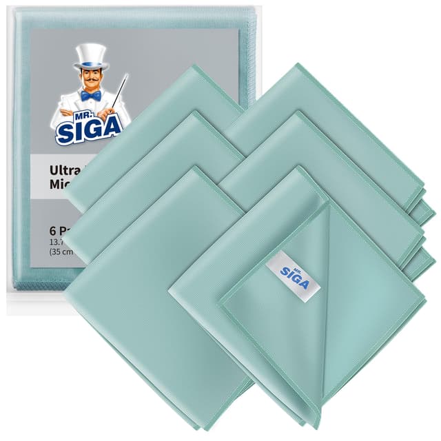 MR.SIGA Ultrafein Mikrofaser Reinigungstücher Putztücher Fensterputztuch Fenster Tücher Mikrofasertücher Geschirrtücher für Scheiben & Spiegel, 6 Stück, 35x40cm (13.7" x 15.7") 6er Set