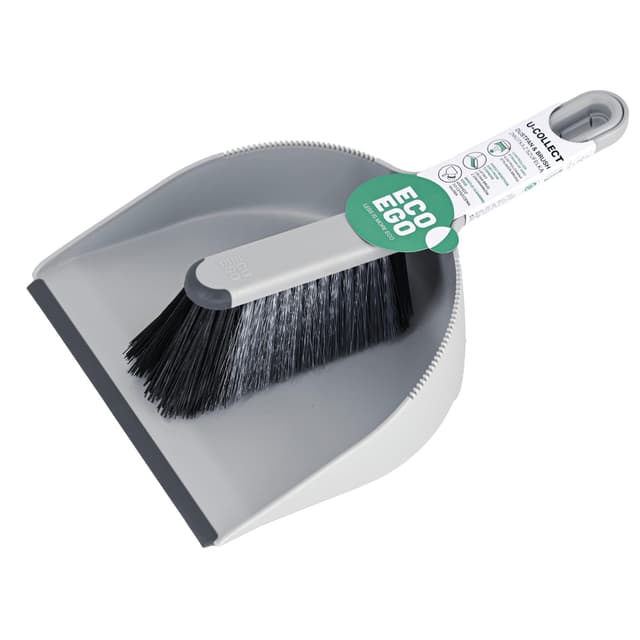 Eco Ego Handfeger Und Schaufel Besen Und Kehrschaufel Set Kehrblech Kehrset Kehrgarnitur Mit Kombination Von Harten Und Weichen Borsten U-Collect Grau-schwarz