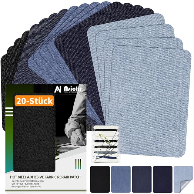 Nsickr -20 StückJean Patches zum Bügeln auf innen und außen. Verschiedene Blautöne Patches Repair Kit. Jeans. Reparaturset für Kleidung. Starker Klebstoff. (Fünf Farben, 7.5×10.5 CM) 7.5×10.5 CM Fünf Farben