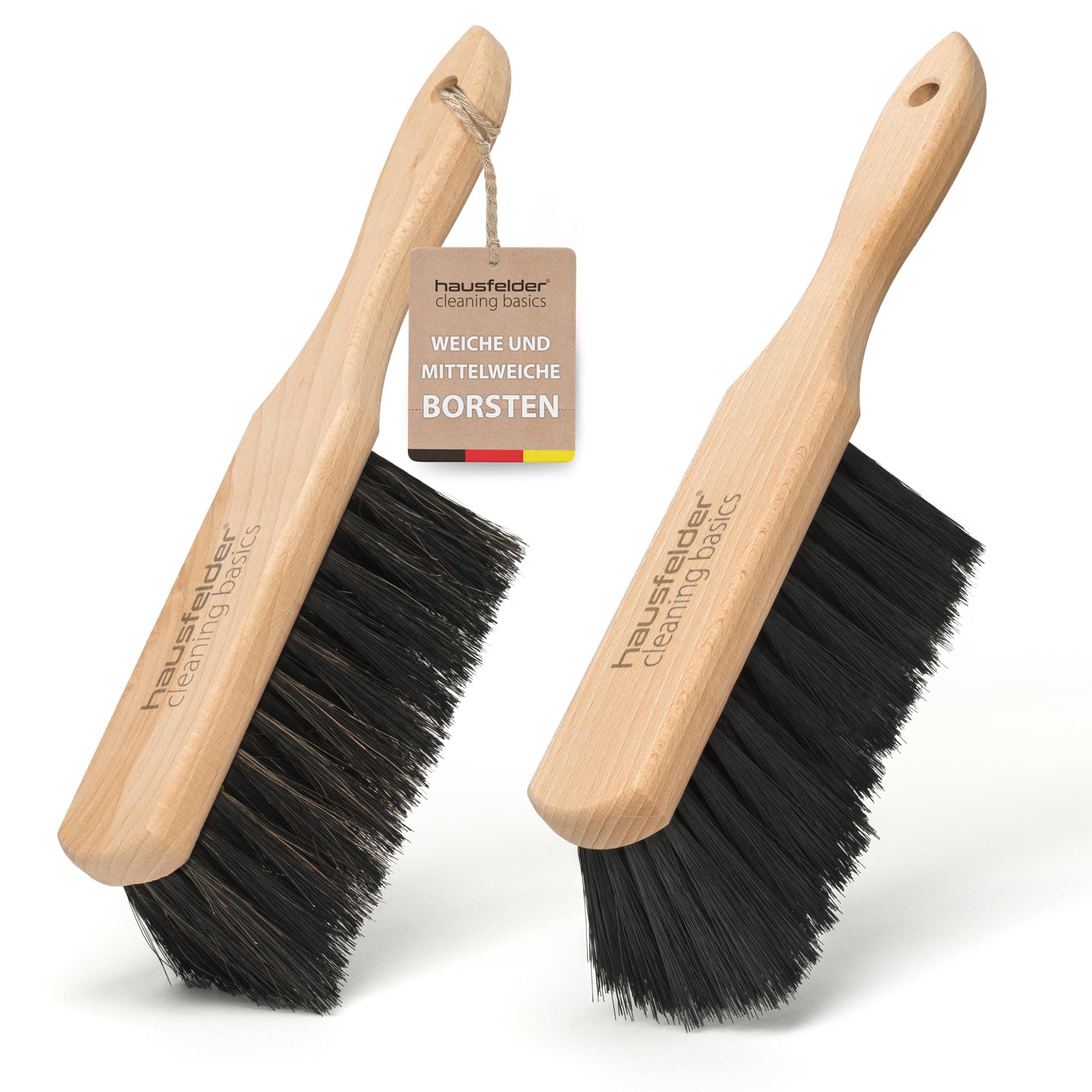 Hausfelder Handfeger 2er Set, Handbesen, Kehrbesen klein aus Holz mit weichen Borsten, 2 Handkehrbesen