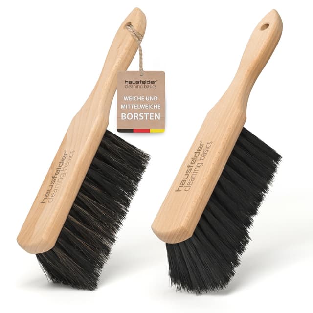 Hausfelder Handfeger 2er Set, Handbesen, Kehrbesen klein aus Holz mit weichen Borsten, 2 Handkehrbesen