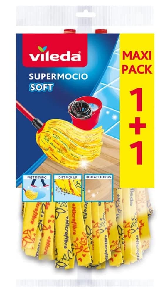 Vileda SuperMocio Soft Wischmopp Ersatzkopf, Moppkopf aus 30% Mikrofasern, effizient gegen fetthaltigen Schmutz und Flecken, 2er Vorteilspack Doppelpack Soft Ersatzmop-Doppel Vorteilspack