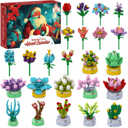 Adventskalender 2025 Blumen Bausteinen für Kinder –Weihnachtskalender mit 24 STEM Verschiedenen Blumen Sukkulente Zimmerdeko und Geschenkidee Kreatives Bauspielzeug für Jungen & Mädchen Cardstock