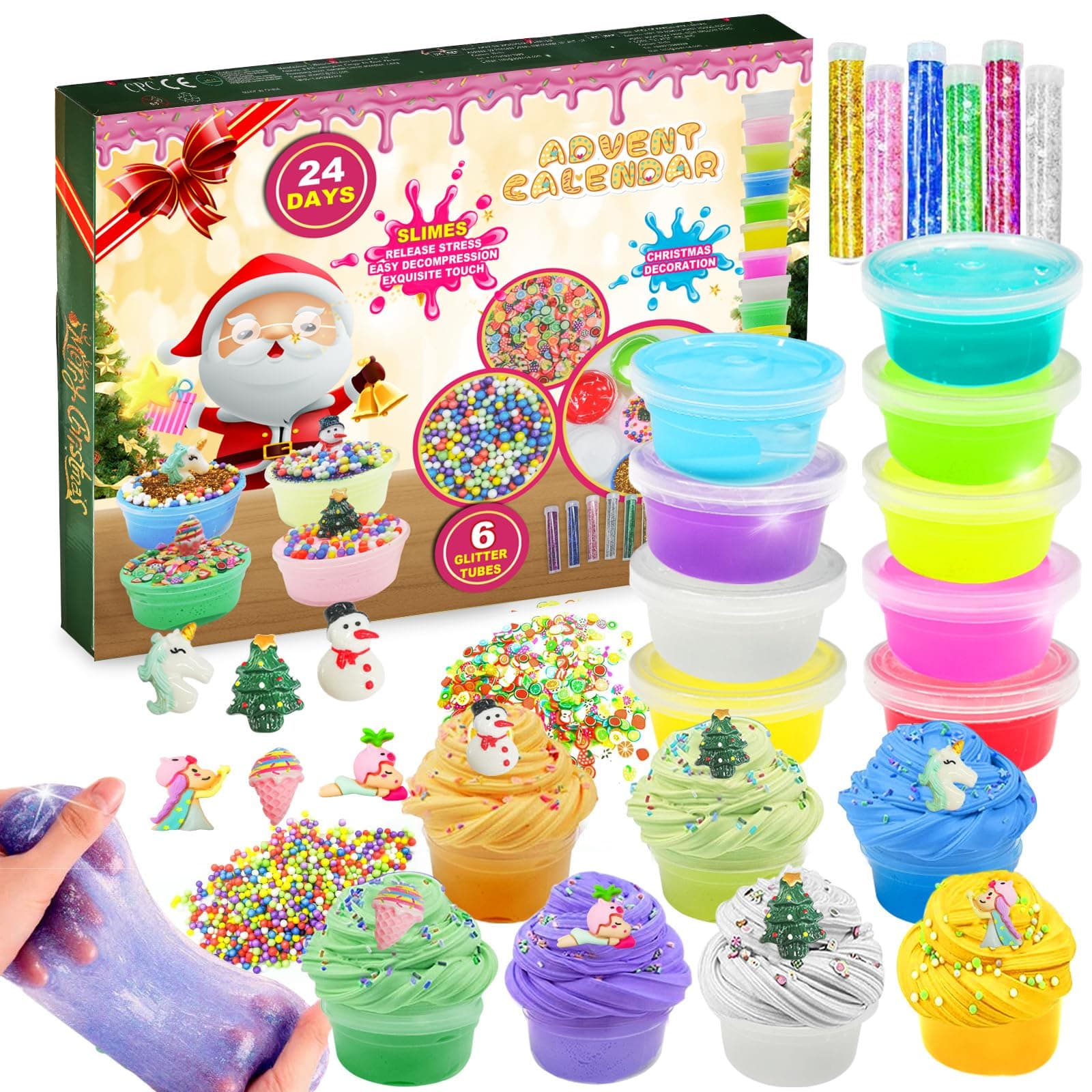 Schleim-Adventskalender 2025 für Mädchen Kinder, DIY Flauschigen Kristall Slime Kinder Weihnachten Vorteil Kalender 24 Tage, Geschenk DIY Schleim Kit für Mädchen5 6 7 8 9 10 11 12 13 Jahre