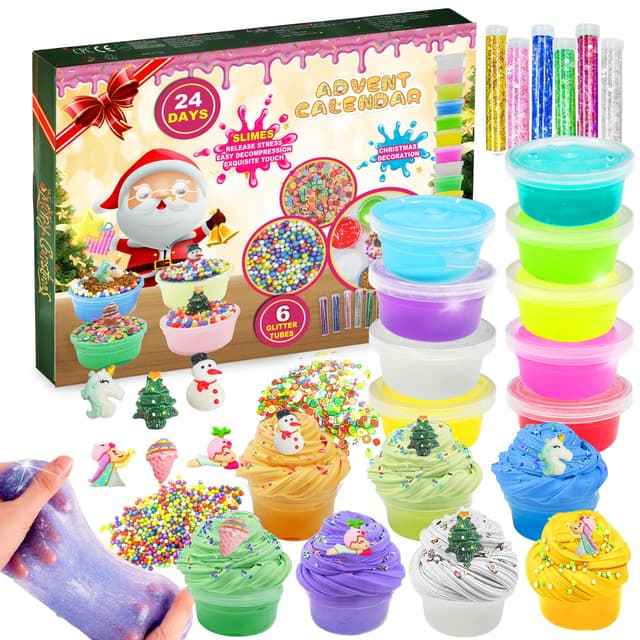 Schleim-Adventskalender 2025 für Mädchen Kinder, DIY Flauschigen Kristall Slime Kinder Weihnachten Vorteil Kalender 24 Tage, Geschenk DIY Schleim Kit für Mädchen5 6 7 8 9 10 11 12 13 Jahre