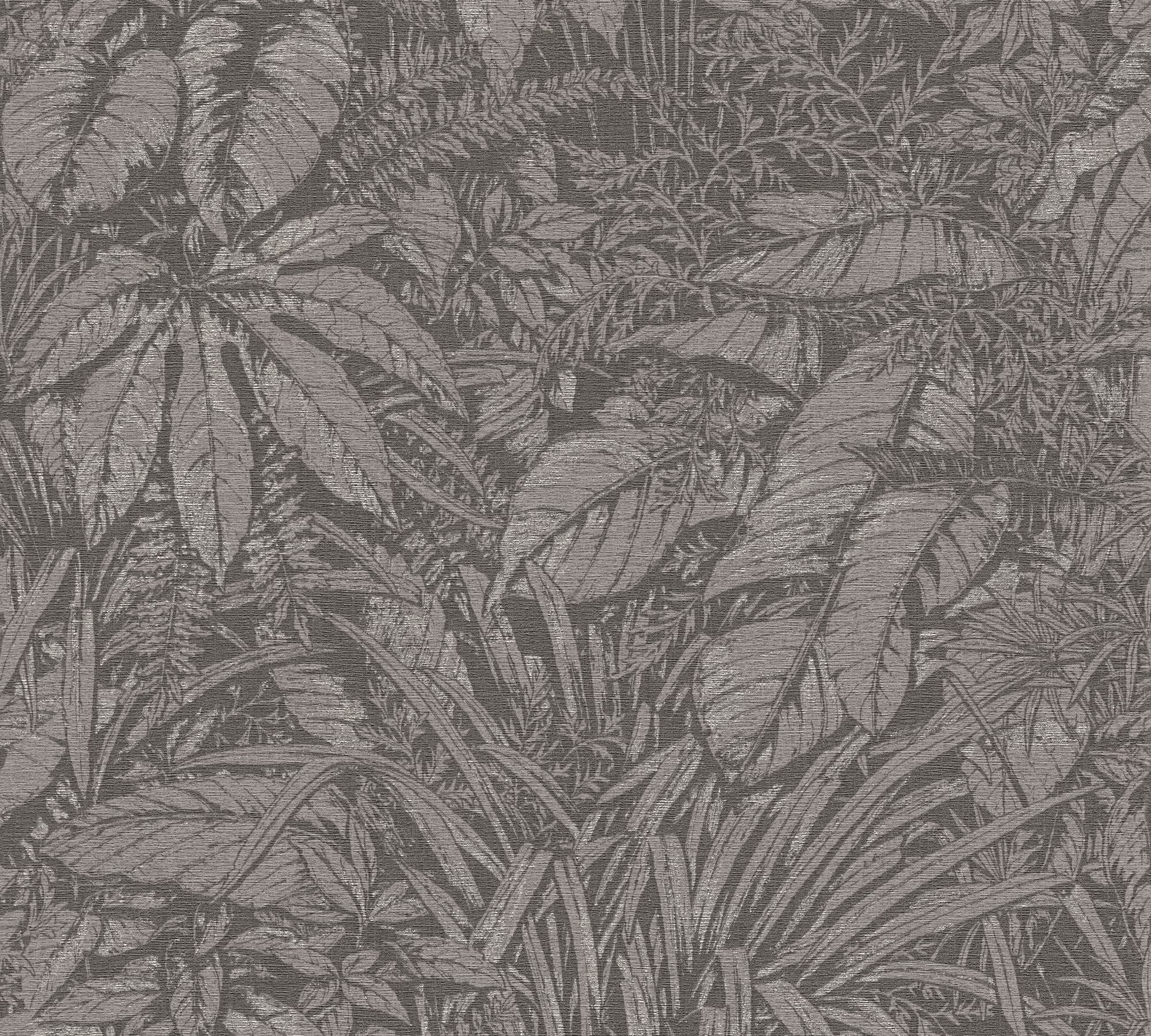A.S. Création Smart Surfaces Florale Vliestapete mit Palmenblätter 10,05 m x 0,53 m - Grau, Schwarz, Silber - Tapete mit Blättermotiv Made in Germany - 395607 Angebot bei HelloDeals