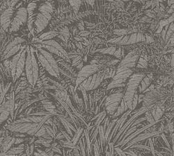 A.S. Création Smart Surfaces Florale Vliestapete mit Palmenblätter 10,05 m x 0,53 m - Grau, Schwarz, Silber - Tapete mit Blättermotiv Made in Germany - 395607