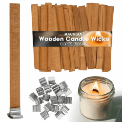 MAQIHAN 100 Tabletten Holzdochte für Kerzen - Knister Kerzendocht Holzdocht Dochte für Kerzen Knisterkerze Docht Holz Kerzen Zubehör für Sojawachs Bienenwachs Herbst Duftkerzen Machen (50 Sätze)
