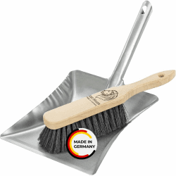 Peggy Perfect Kehrgarnitur Kehrset mit Buchenholz Handbesen und verzinkter Metallschaufel. Widerstandsfähiges und praktisches Industrie und Gartenkehrset mit schwarzen Elastonborsten
