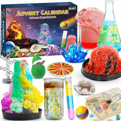 Experimente Adventskalender 2025 Kinder - 24-tägiger Weihnachtskalender mit Kristalle Züchten, Edelsteinen,Chemie-Sets | STEM Lernspielzeug ab 4-6-8-12 Jahre für Jungen Mädchen | Geschenk Idee