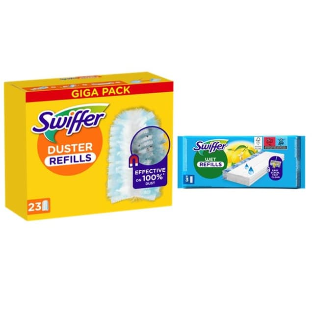 Swiffer Staubmagnet Nachfüllpackung, 23 Tücher Und 3 Feuchte Bodentücher, Fängt Und Schließt 3-mal Mehr Staub Und Haare Ein Als Herkömmliche Staubwedel 23 Tücher + 3 Wet Wischtücher