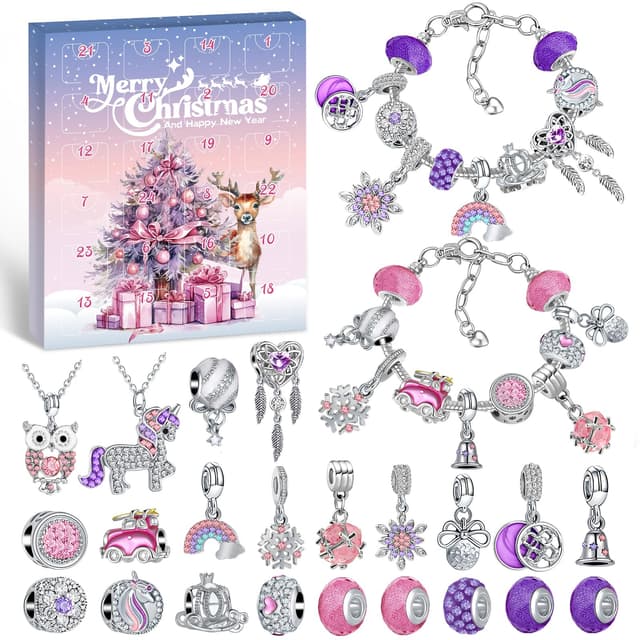 Hymarvo Adventskalender 2025 Kinder Mädchen, Weihnachtskalender Schmuck Basteln Mädchen Armbänder Halsketten, 24 Füllung Adventskalender Schmuck Weihnachten Geschenke Mädchen 6 7 8 9 10 11 12 13 Jahre