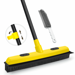 JEHONN Gummibesen mit Stiel 134 cm, SilikonBesen Innen mit Abzieher zum Entfernen von Tiere Katzen Hunde Haare von Teppichen, Fenstern, Fliesen und Hartholzböden (Gelb) Angebot bei HelloDeals