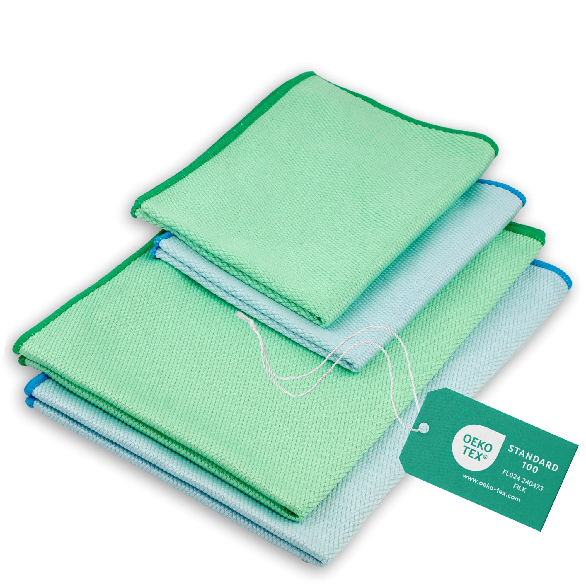 ELEXACLEAN Fenstertuch streifenfrei, Mikrofaser Scheibentuch (4 Stück, 60x40 cm & 40x30 cm) Oeko-TEX® Standard 100 - Glas Putztücher 4er Set, 60x40cm & 40x30cm Grün / Blau