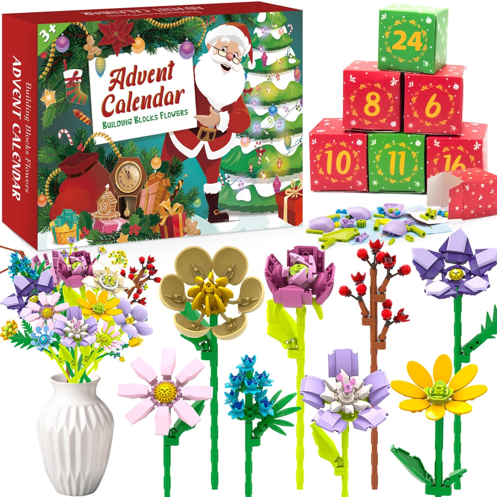 Adventskalender 2025 mit Botanicals Blumenstrauß für Frauen - Weihnachtskalender mit 24 Kunstblumen Deko für Haushalt Geschenk für Kinder Erwachsene & Männer