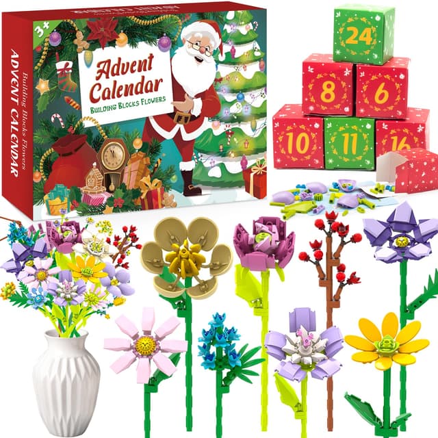 Adventskalender 2025 mit Botanicals Blumenstrauß für Frauen - Weihnachtskalender mit 24 Kunstblumen Deko für Haushalt Geschenk für Kinder Erwachsene & Männer